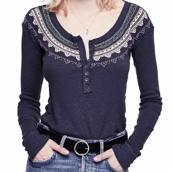 Free People “Fairisle Thermal Top” size large - Picture 3 of 5